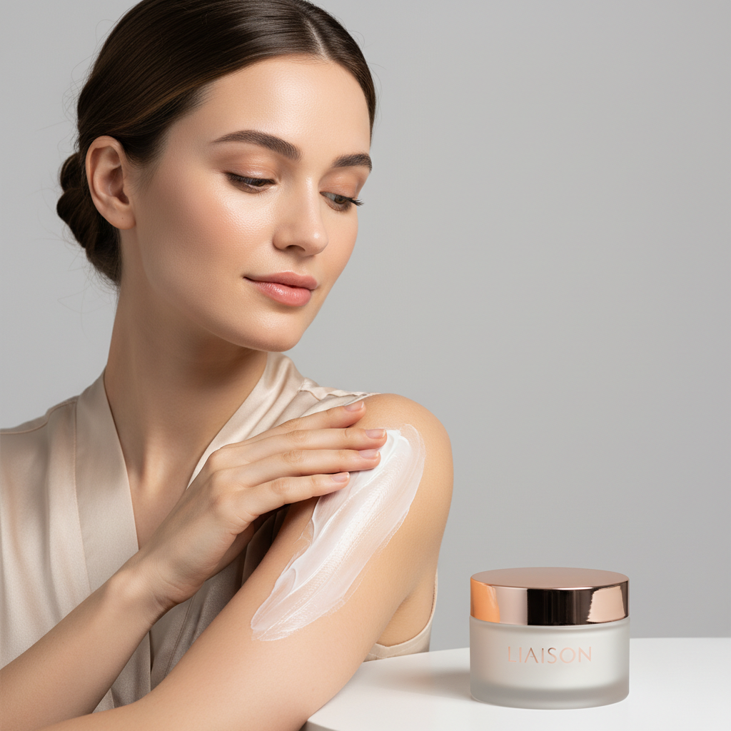 Liaison Overnight Repair Body Mask – Female Model Applying Body Mask