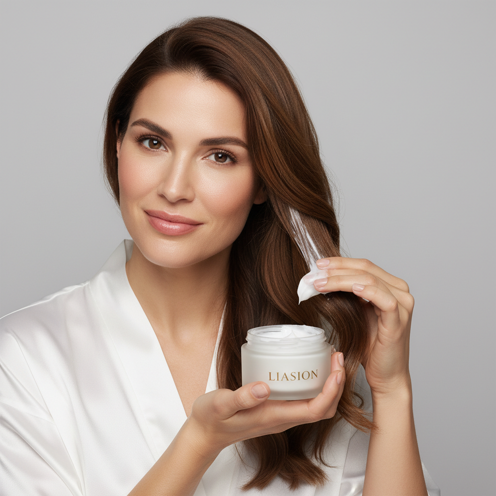 Liaison Nourishing Hair Mask – Model Applying Mask