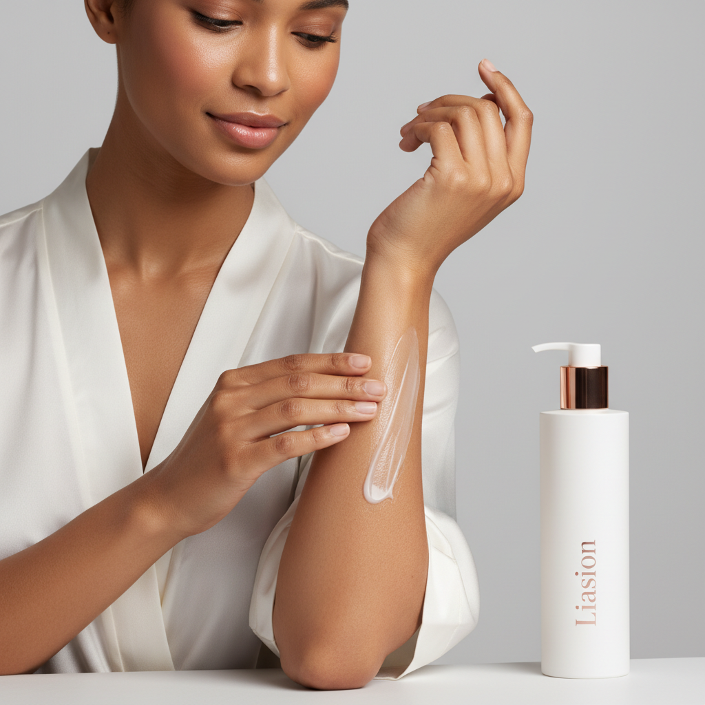 Liaison Smoothing Body Lotion – Female Model Applying Lotion