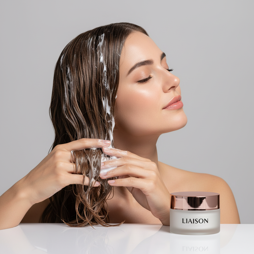 Liaison Nourishing Hair Treatment Cream – Model Applying Treatment